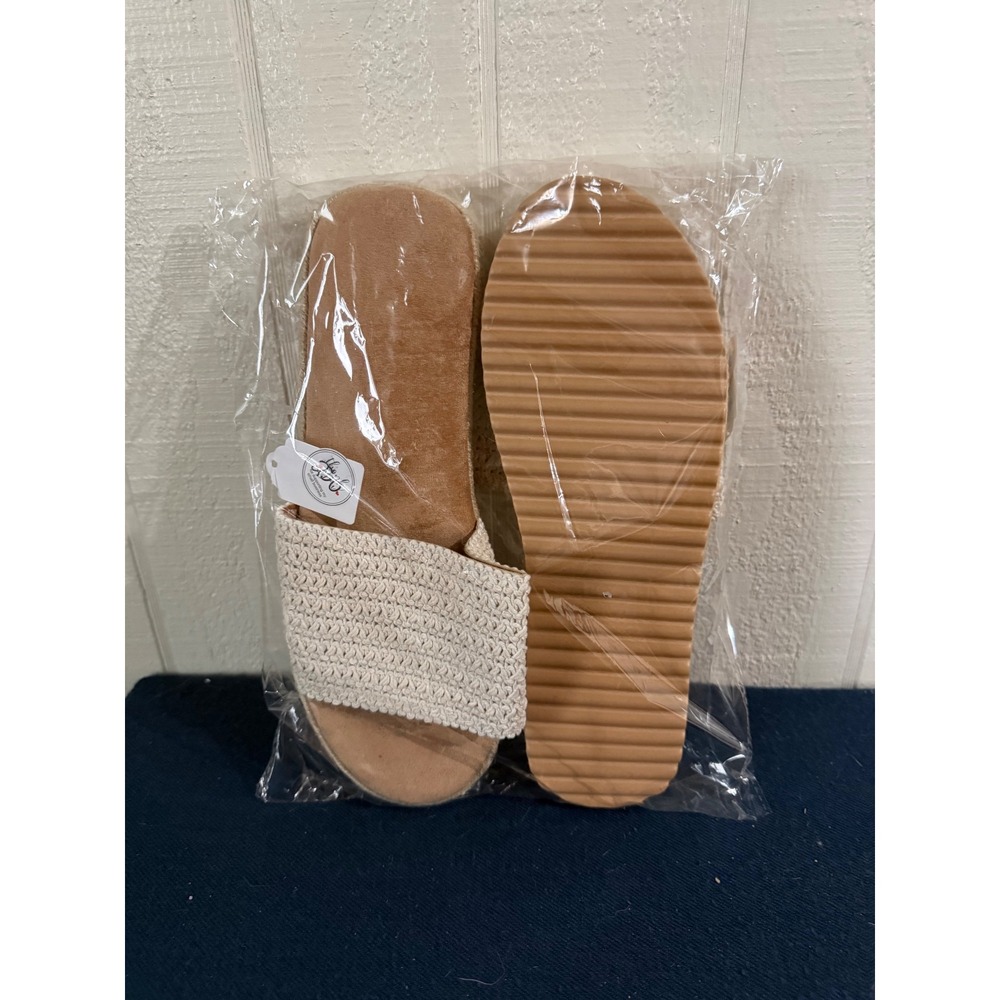 Handmade Crochet Platform Espadrille Slides Off-White Woven Sandals Size 9.5